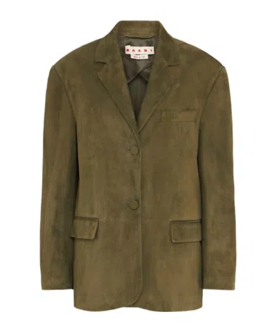 Marni Soft Suede Single Breasted Blazer In Green