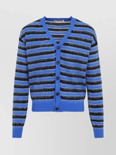 Marni Striped Wool And Mohair Cardigan In Blue