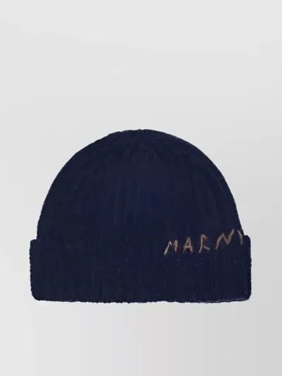 Marni Soft Wool Folded Brim Ribbed Beanie Hat