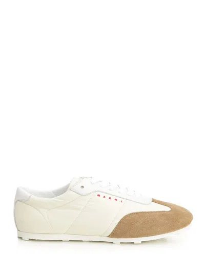 Marni Softy Soccer Suede-detail Leather Sneakers In White