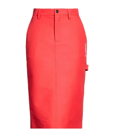 Marni Solid Canvas Midi Skirt In Red