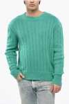 Marni Solid Color Crew-neck Sweater With Embroidered Logo In Green
