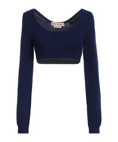 Marni Solid Color Lightweight Wool Knit In Blue