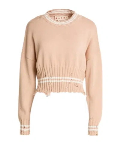 Marni Solidcolor Breathable Knit Longsleeve Top In Nude