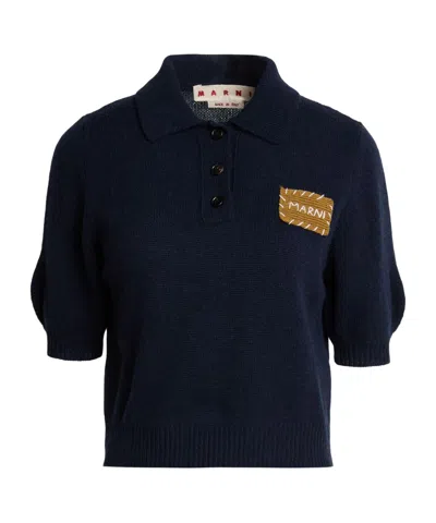 Marni Solid-color Short-sleeved Knit Top In Blue