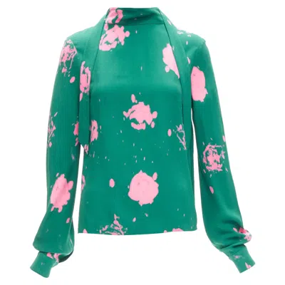 Marni Splatter Tie Dye Print Tie Neck Long Sleeve Blouse In Green