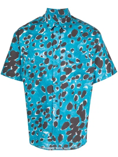 Marni "pocketed Pop Dots" Shirt In Baby Blue