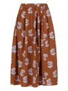 Marni Brown Poplin Egg Skirt With Sprayed Roses Print In Multi