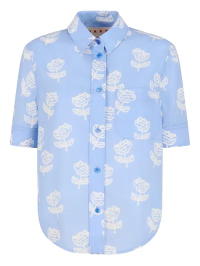 Marni Sprayed Roses-print Shirt In Blue