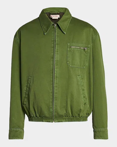 Marni Spread Collar Cotton Blouson Jacket In Garden/gre