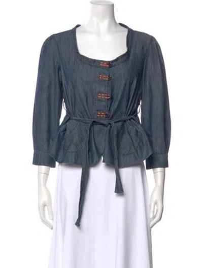 Pre-owned Marni Square Neckline Three-quarter Sleeve Blouse In Blue