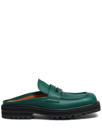 Marni Square-toe Leather Slippers In Green