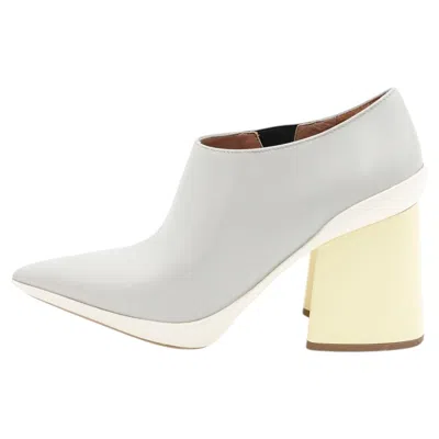 Pre-owned Marni Ss17 Color-block Grey Leather Pointed Pump, Yellow Block Heel