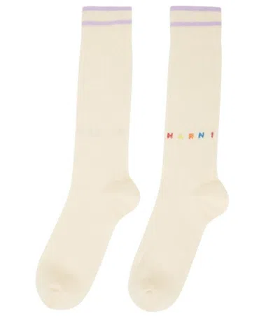 Pre-owned Marni Ss23  Striped Socks L In Cream