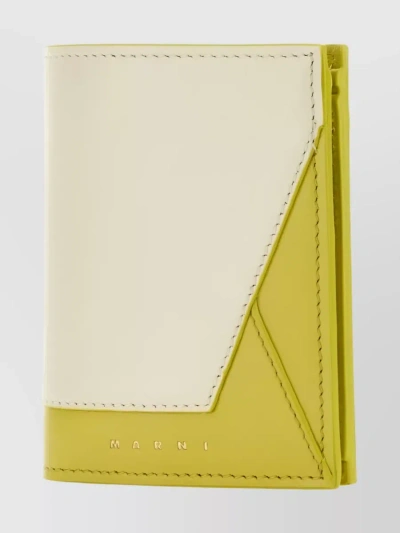 Marni Stamped Leather Wallet With Flap Pocket In Beige