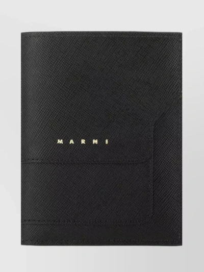 Marni Stamped Logo Leather Wallet With Multiple Slots In Black