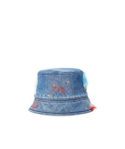MARNI MARNI GRAPHIC EMBROIDERED DENIM BUCKET HAT