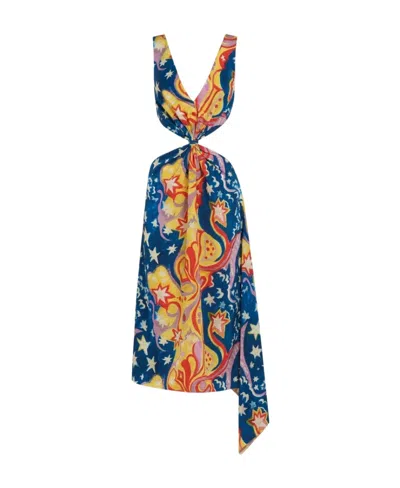 MARNI MARNI X NO VACANCY INN CUT-OUT GALACTIC PARADISE PRINTED MIDI DRESS