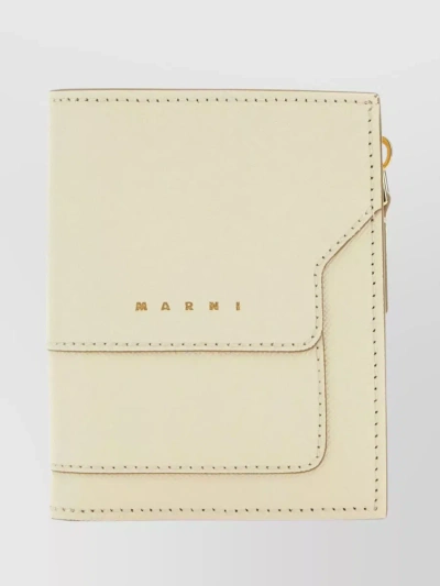 Marni Stitch Detailing Textured Leather Wallet In Cream