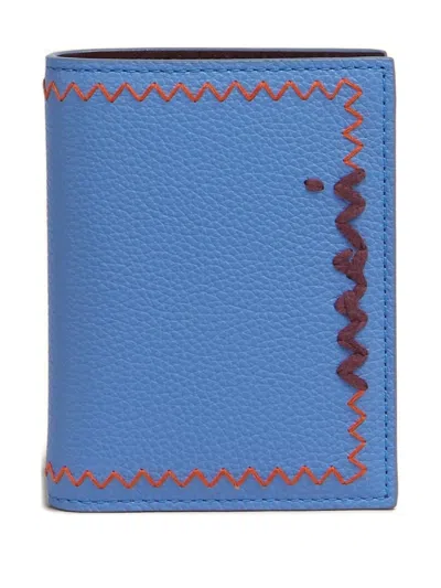 Marni Stitched-detail Leather Wallet In Blue