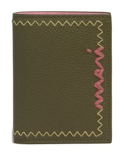Marni Stitched-detail Leather Wallet In Green