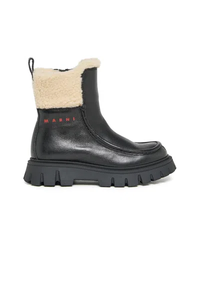 Marni Chelsea Leather Boots With Teddy Collar In Black