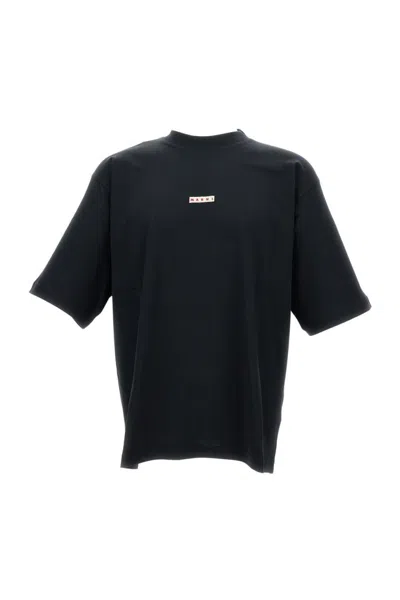 Marni Straight Cut Cotton T-shirt With Crew Neck In Black