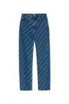 Marni Blue Wide Leg Diagonal Stripe Jeans In Black
