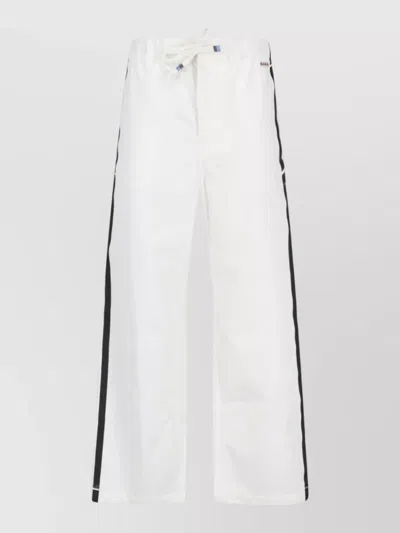 Marni Straight Pants Elastic Waistband Side Stripes In White