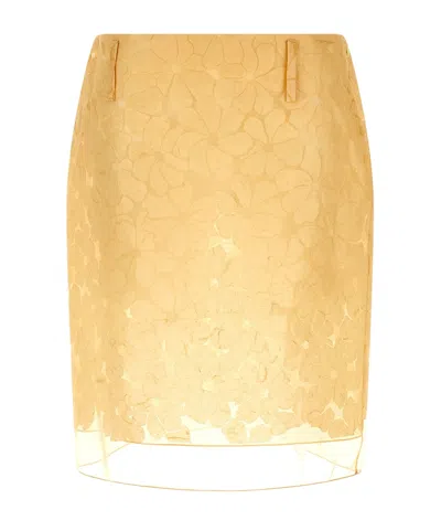 Marni Straight Skirt With Floral Pattern In Yellow
