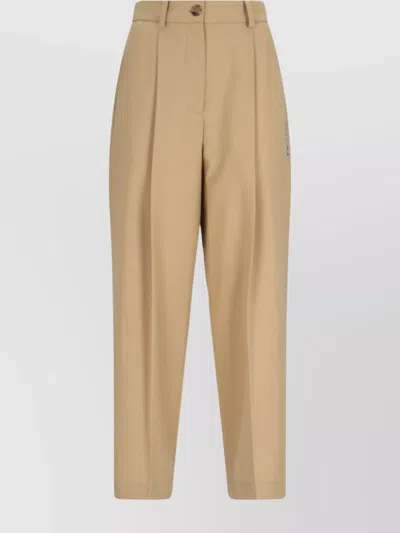 Marni Straight Trousers With Pleated Front And Side Embroidery In Neutrals