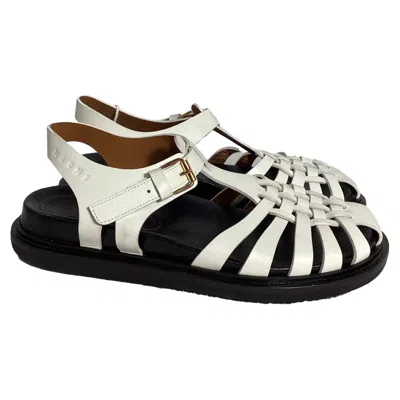 Marni Strappy Fisherman Flat Sandals In White Leather