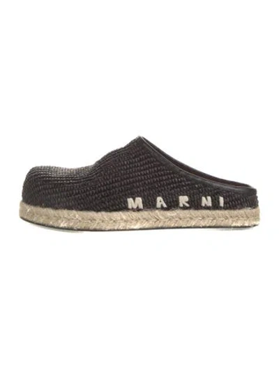 Pre-owned Marni Straw Graphic Print Mules In Black