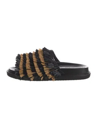 Pre-owned Marni Straw Patterned Slides In Neutrals