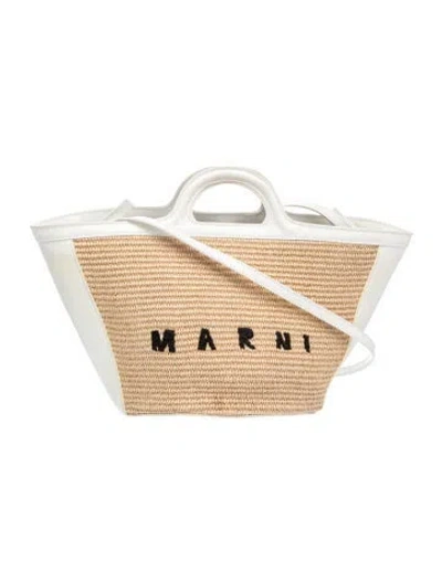 Pre-owned Marni Straw Shoulder Bag In White