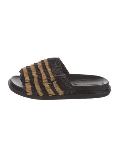 Pre-owned Marni Straw Striped Slides In Black