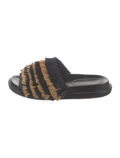 Pre-owned Marni Straw Striped Slides In Black