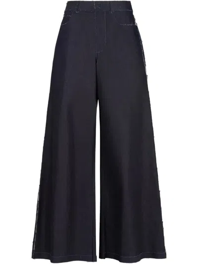 Marni Stretch Cotton Wide Leg Jeans In Black