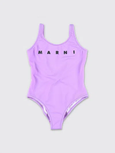 Marni Kids' Logo Swimsuit In Purple