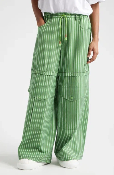 Marni Green Striped Hybrid Cargo Pants In Stv35 Millet