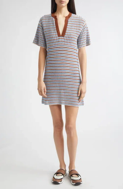Marni Stripe Cotton Crochet Minidress In Blue