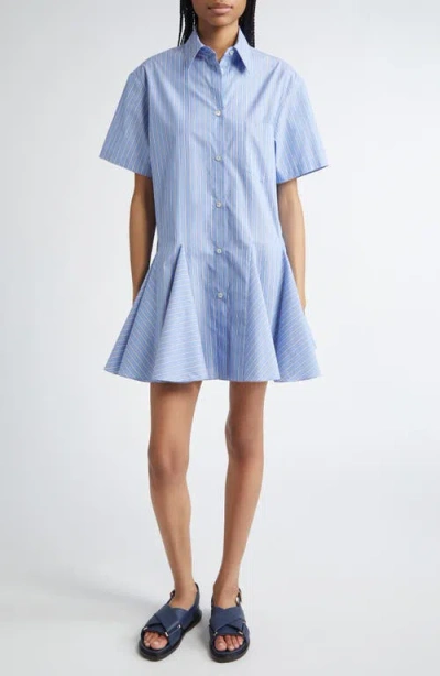 Marni Stripe Cotton Poplin Godet Mini Shirtdress In Blue