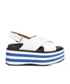 Marni Striped Leather Wedge-heel Sandals In White