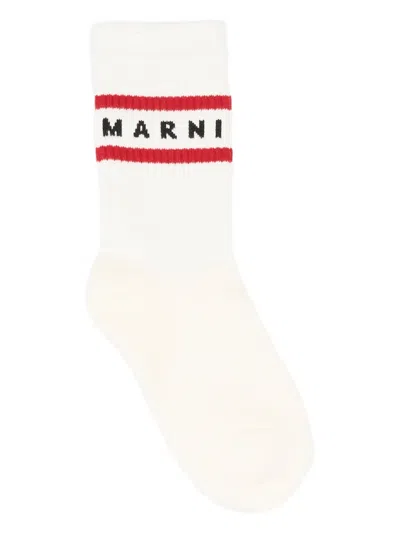 Marni Kids' Stripe Logo Socks In Neutral