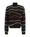 Marni Cotton Jacquard Wave Regular Fit Full Zip Mock Neck Cardigan In Black