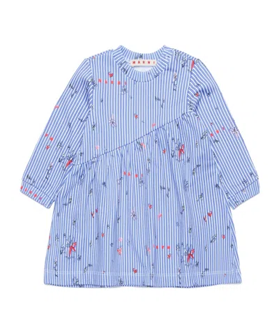Marni Stripe-print Cotton Dress In Blue