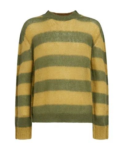 MARNI GREEN MOHAIR AND WOOL JUMPER WITH MIXED STRIPES