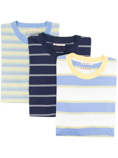 Marni Stripe-print Short-sleeved T-shirt In 蓝色