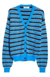 Marni Striped Wool And Mohair Cardigan In Bright/ Blue