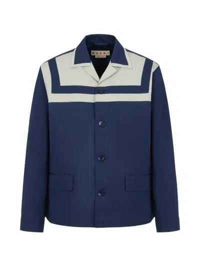 Marni Stripe Yoke Cuban Blazer In Blue
